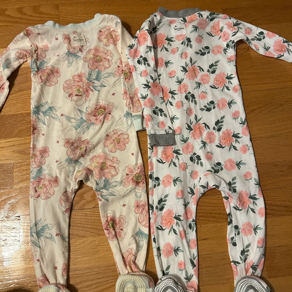 Floral Kids Footie Pajamas Set - Cream and White
